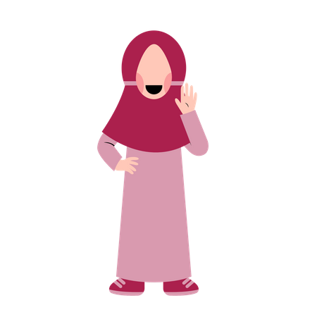 Niña musulmana saludando con la mano  Ilustración
