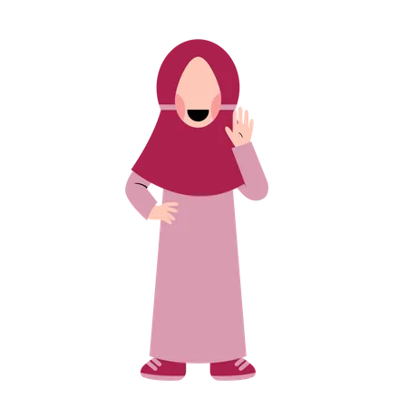 Niña musulmana saludando con la mano  Ilustración