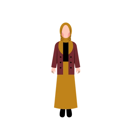 Chica musulmana con abrigo de invierno  Ilustración