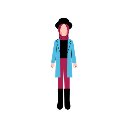 Chica musulmana con abrigo de moda  Ilustración