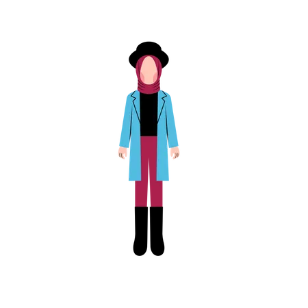 Chica musulmana con abrigo de moda  Ilustración