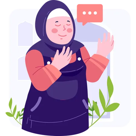 Chica musulmana haciendo oración islámica  Ilustración