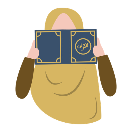 Niña musulmana lee el libro sagrado del Corán  Ilustración