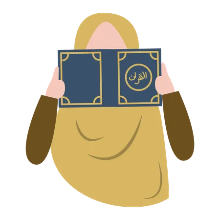 Niña musulmana lee el libro sagrado del Corán  Ilustración
