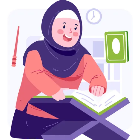 Niña musulmana leyendo el libro sagrado  Ilustración