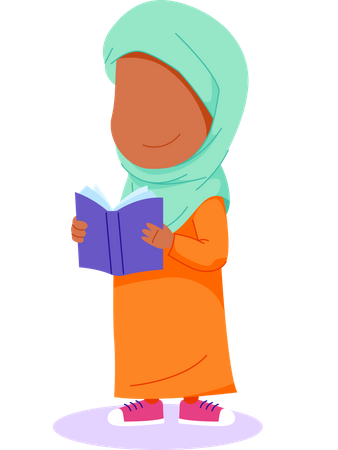 Libro de lectura de niña musulmana  Ilustración