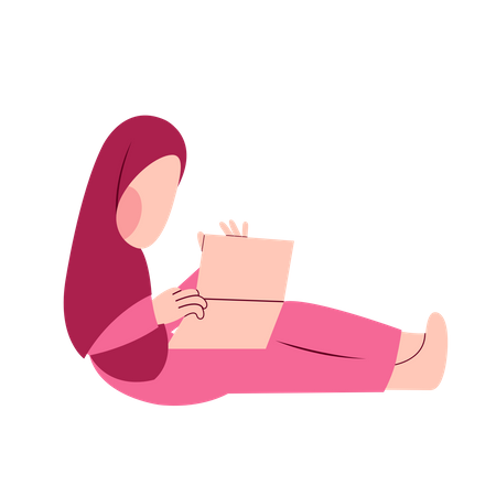 Libro de lectura de niña musulmana  Ilustración