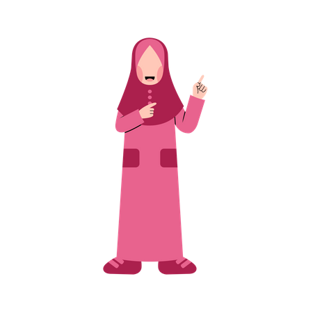 Chica musulmana apuntando con el dedo hacia arriba  Ilustración