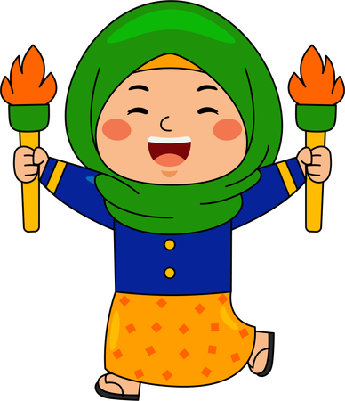 Niña musulmana sosteniendo una antorcha de fuego  Ilustración