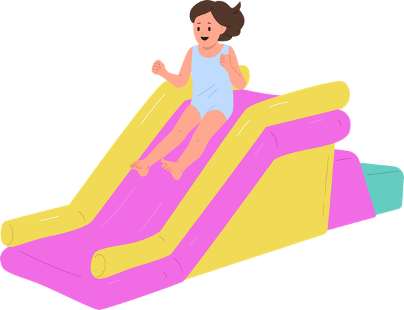 Niña muy contenta divirtiéndose con un paseo en tobogán acuático  Illustration