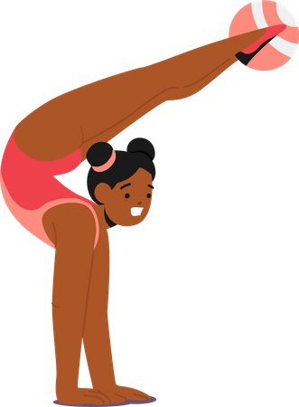 Niña gimnasta negra mostrando habilidades con gracia y precisión  Ilustración