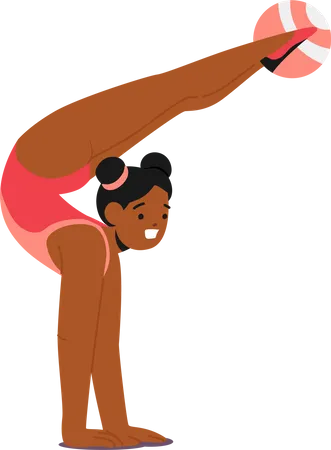 Niña gimnasta negra mostrando habilidades con gracia y precisión  Ilustración