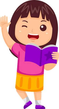 Niña, niño, lectura, libro  Ilustración