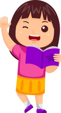 Niña, niño, lectura, libro  Ilustración