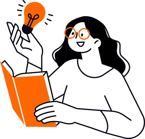 Chica obteniendo una idea del libro  Ilustración