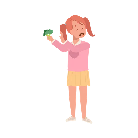 La niña odia el brócoli.  Ilustración