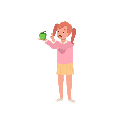 La niña odia el pimiento verde.  Ilustración
