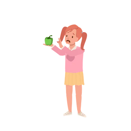 La niña odia el pimiento verde.  Ilustración