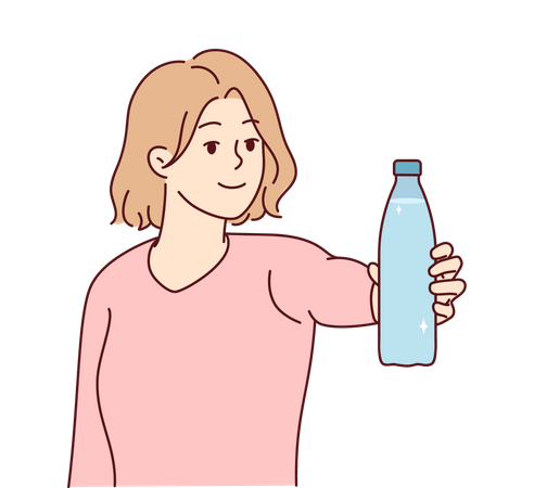 Chica ofreciendo botella de agua  Ilustración