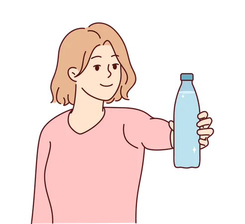 Chica ofreciendo botella de agua  Ilustración