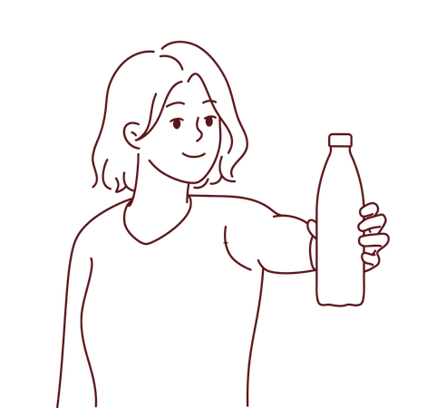 Chica ofreciendo botella de agua  Ilustración