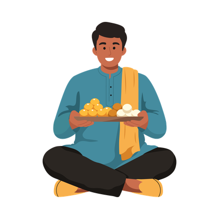 Niña ofreciendo comida tradicional  Ilustración