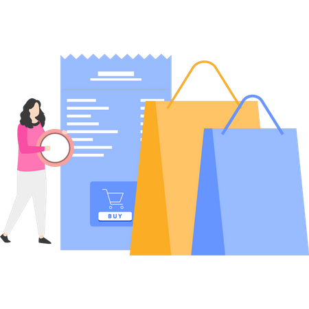Niña pagando la factura de la compra  Ilustración
