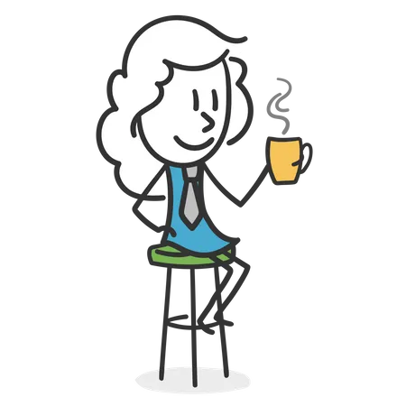 Chica de palo tomando café  Ilustración