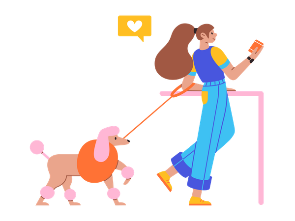 Niña paseando con perro  Ilustración