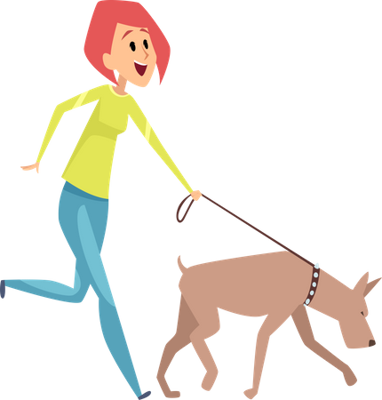 Niña paseando con perro  Ilustración