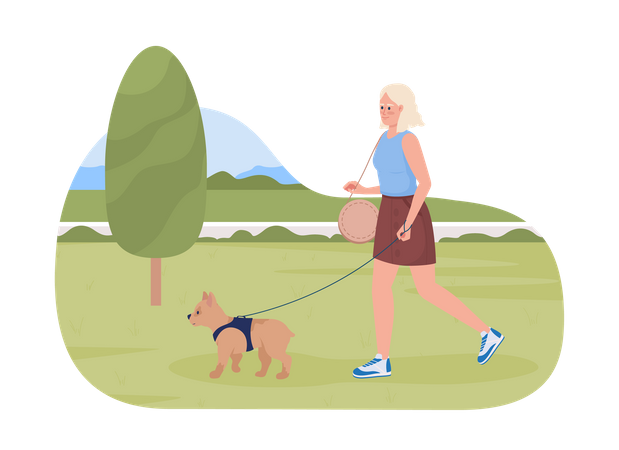 Niña paseando con perro  Ilustración