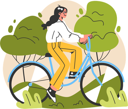 Chica joven paseo en bicicleta  Ilustración