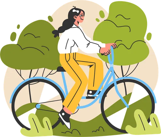 Chica joven paseo en bicicleta  Ilustración