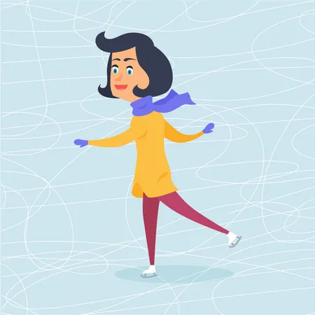 Chica patinando sobre superficie congelada  Ilustración