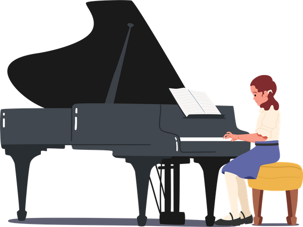 Niña pianista tocando el piano  Ilustración