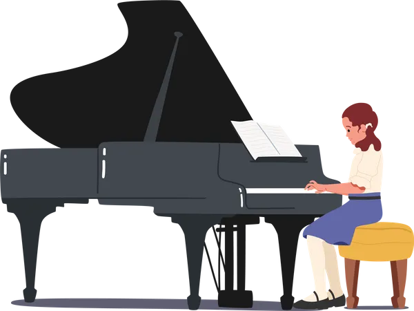 Niña pianista tocando el piano  Ilustración