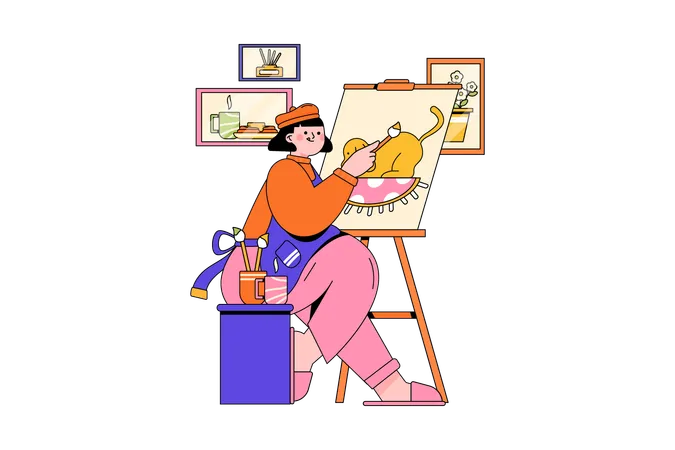 Niña pintando  Ilustración