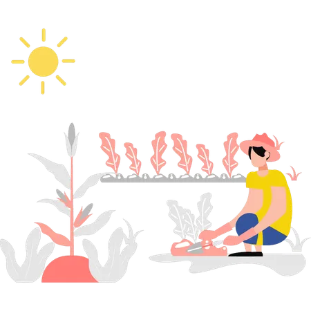 Niña plantando planta  Ilustración