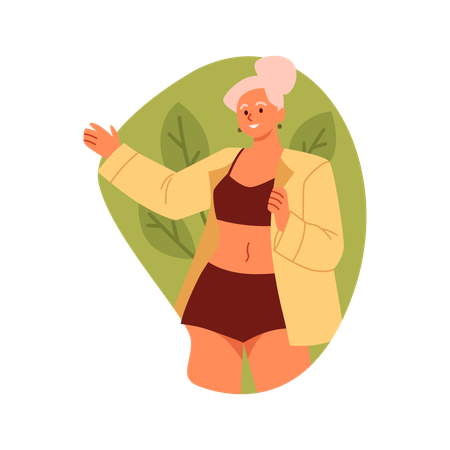 Chica poniéndose o cambiándose la ropa  Ilustración