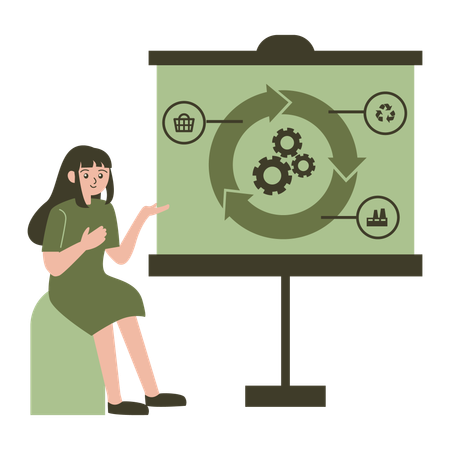 Chica presentando gráfico de economía sostenible  Ilustración