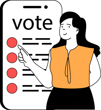 Chica presiona el botón de votar  Ilustración