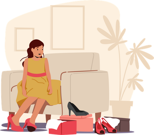 Niña probándose zapatos de tacón  Illustration
