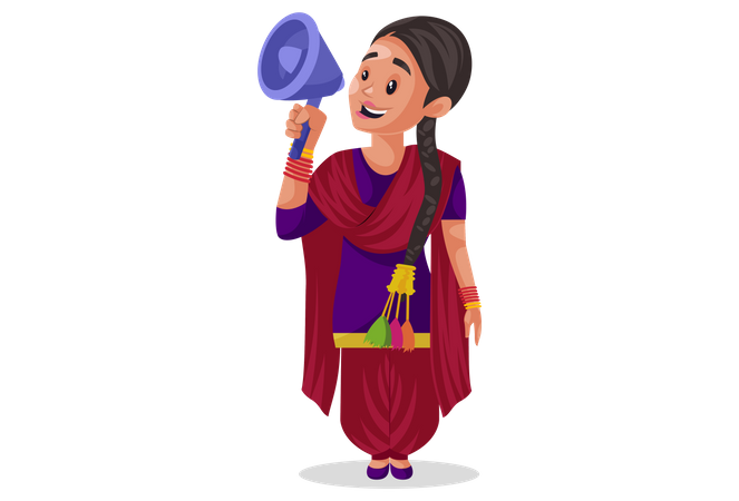 La muchacha punjabi sostiene el megáfono en la mano  Ilustración