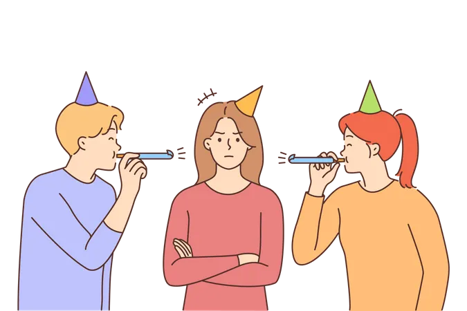 Chica sintiéndose molesta en la fiesta de cumpleaños  Ilustración
