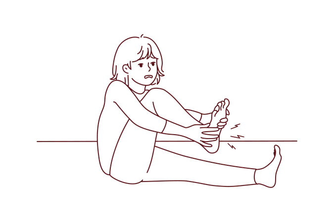 Chica con dolor en el pie  Ilustración
