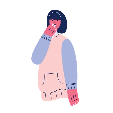 Chica teniendo gripe  Ilustración