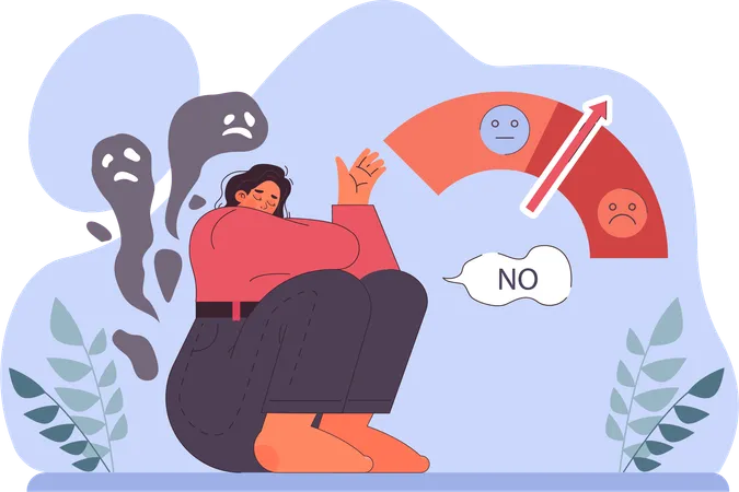 Chica que tiene problemas de pesadilla y mide el nivel de emoción  Ilustración