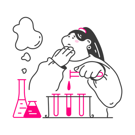 Una joven realiza un experimento de química  Ilustración