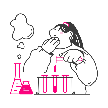 Una joven realiza un experimento de química  Ilustración