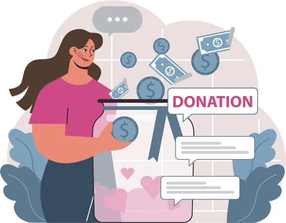 Chica recogiendo dinero para donación  Illustration